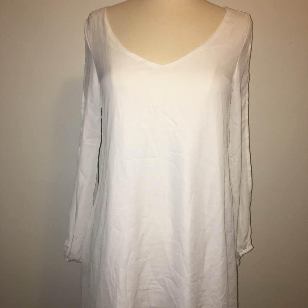 White Long Sleeve with Slit Dress